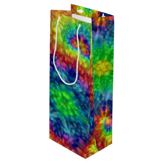 絞り染めの空のヴィンテージのフラクタルの万華鏡のように千変万化するパターン ワインギフトバッグ (正面アングル)