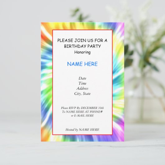 絞り染めの誕生日のパーティの招待状カード 招待状 (スタンド正面)
