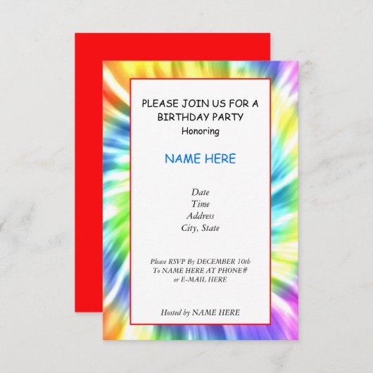 絞り染めの誕生日のパーティの招待状カード 招待状 (正面/裏面)