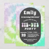 絞り染めの誕生日パーティーガールレインボー泊まりインビ 招待状 (正面/裏面)