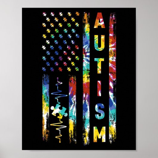 絞り染めアメリカ国旗の自閉症啓発サポートティー ポスター (正面)