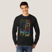 絞り染めアメリカ国旗の自閉症啓発サポートティー Tシャツ (正面フル)