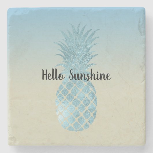 絞り染めイエローアクアパイナップル ストーンコースター (正面)