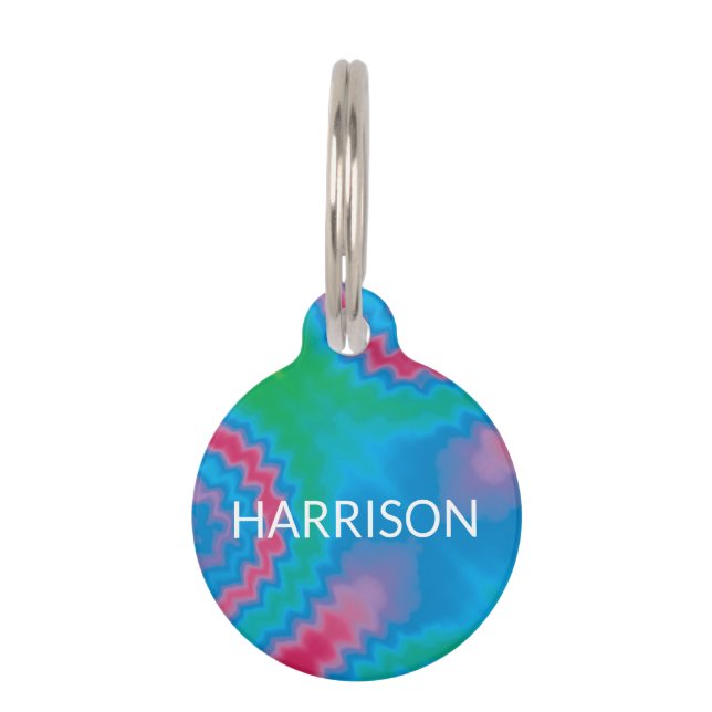 絞り染めカスタム済み犬の名連絡前情報モダン ペット　ネームタグ (正面)