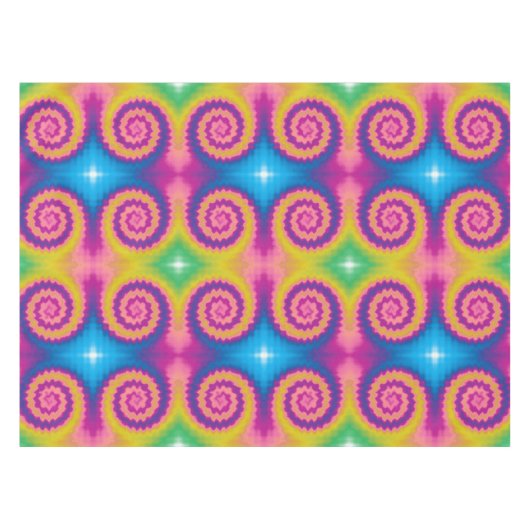 絞り染めカラフルのファンキーレトロ模様 テーブルクロス (正面(横))