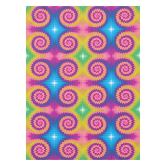 絞り染めカラフルのファンキーレトロ模様 テーブルクロス (正面)