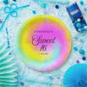 絞り染めカラフルパステルボホ16th誕生日 ペーパープレート (パーティー)