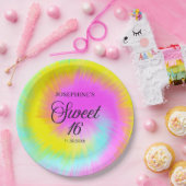 絞り染めカラフルパステルボホ16th誕生日 ペーパープレート (パーティー)