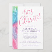 絞り染めカラフルブライトパステルピンクトゥイーン誕生日 招待状 (正面)