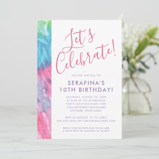 絞り染めカラフルブライトパステルピンクトゥイーン誕生日 招待状 (スタンド正面)
