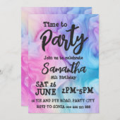 絞り染めガールレインボーバースデーパーティーへの招待 招待状 (正面/裏面)