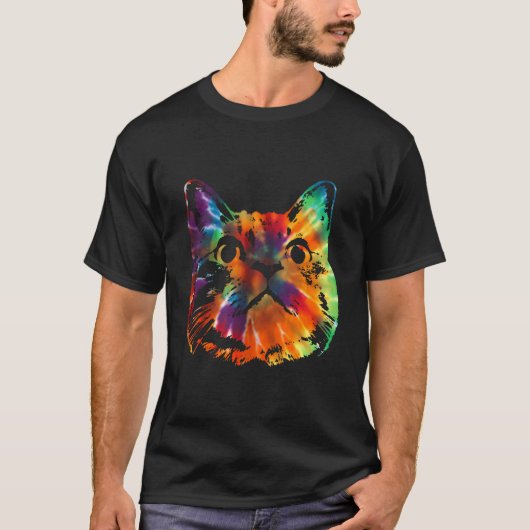 絞り染めキャッカラフルトタイダイ子猫 Tシャツ (正面)