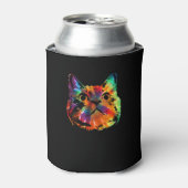 絞り染めキャットシャツ_カラフルタイダイの子猫 缶クーラー (缶正面)