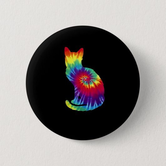 絞り染めキャットシャツ_カラフルタイダイの子猫 缶バッジ (正面)