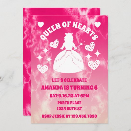 絞り染めクイーンオブハート誕生日 招待状 (正面/裏面)