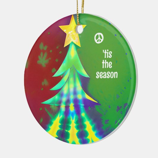 絞り染めクリスマスと平和のサインパーソナライズされた セラミックオーナメント (左)