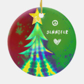 絞り染めクリスマスと平和のサインパーソナライズされた セラミックオーナメント (裏面)