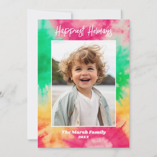 絞り染めクリスマス – 写真とカラフルプリント シーズンカード (正面)