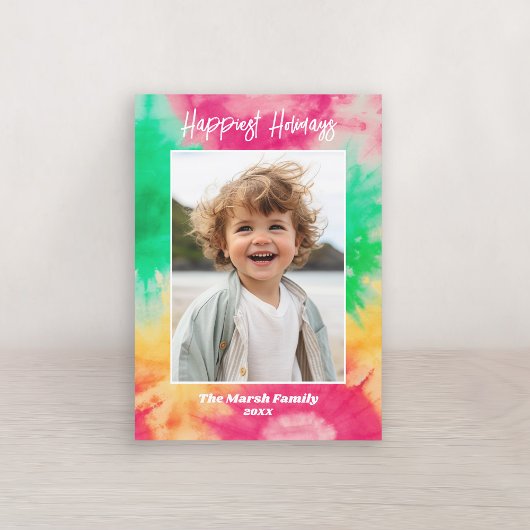 絞り染めクリスマス – 写真とカラフルプリント シーズンカード