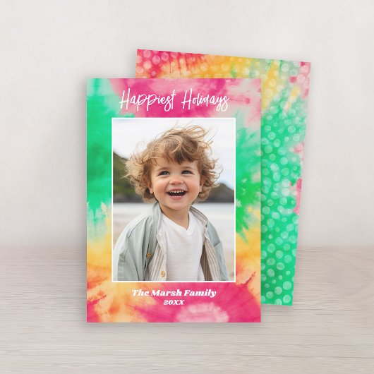 絞り染めクリスマス – 写真とカラフルプリント シーズンカード