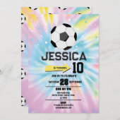 絞り染めサッカーサッカー誕生日パーティーピンクガールズ 招待状 (正面/裏面)
