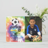 絞り染めサッカーサッカー誕生日パーティーボーイズ写真 招待状 (スタンド正面)