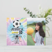 絞り染めサッカーサッカー誕生日女子ピンク写真 招待状 (スタンド正面)