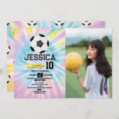 絞り染めサッカーサッカー誕生日女子ピンク写真 招待状 (正面/裏面)