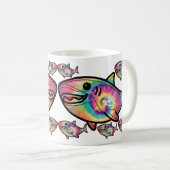 絞り染めシャークカラフル水中競技喜び コーヒーマグカップ (正面右)