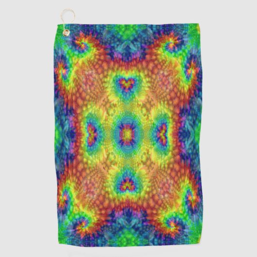 絞り染めスカイヴィンテージフラクタル万華鏡のように千変万化するパターン ゴルフタオル (正面)