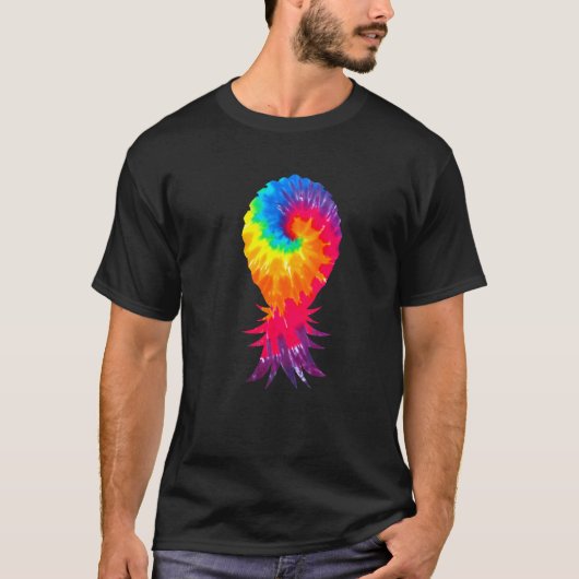 絞り染めスカラフルインガー逆さへのパイナップル Tシャツ (正面)