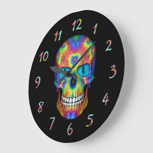 絞り染めスカルデッドゾンビ完全に死んでいな壁時計 ラージ壁時計 (傾斜)