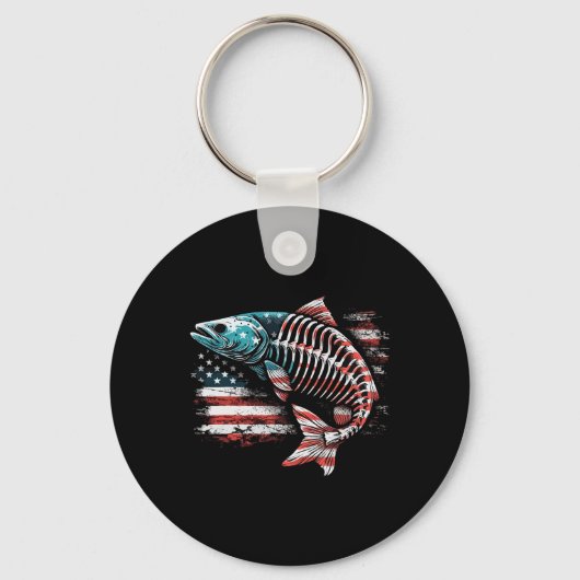 絞り染めスケルトサーモンアメリカの7月の魚の4th キーホルダー (正面)