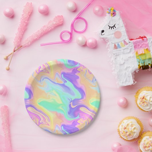絞り染めスワールマーブルレトログルーヴィ ペーパープレート (パーティー)