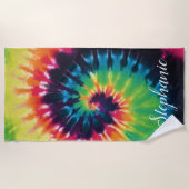 絞り染めスワールレインボーレトロパーソナライズされた夏 ビーチタオル (正面)