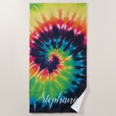 絞り染めスワールレインボーレトロパーソナライズされた夏 ビーチタオル (正面)