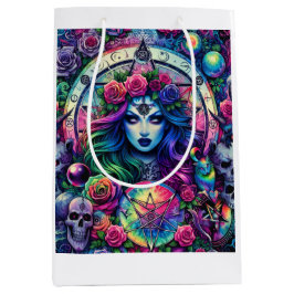 絞り染めトリップ（幻覚体験）のようなハロウィーン魔女の女神ギフトラップ ミディアムペーパーバッグ