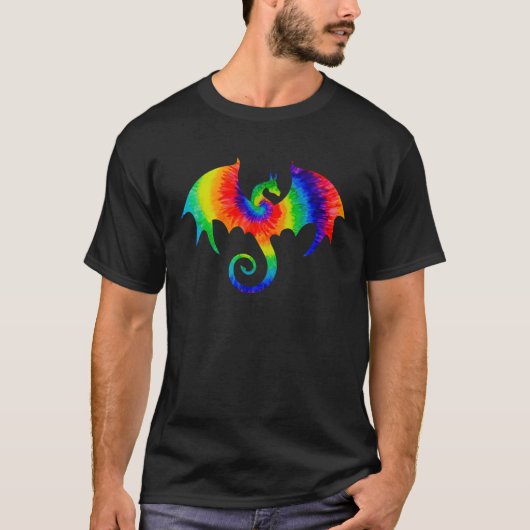 絞り染めドラゴンヒッパイドラゴンレトロ動物 Tシャツ (正面)