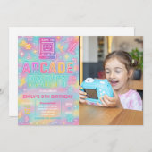 絞り染めネオングローアーケードパーティー誕生日写真 招待状 (正面/裏面)