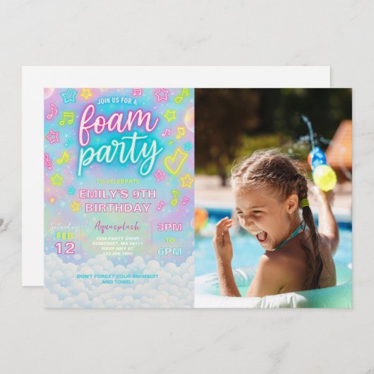 絞り染めネオングローフォーム誕生日パーティーフォト 招待状 (正面/裏面)
