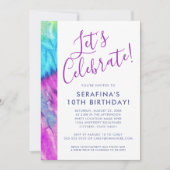 絞り染めネオンパープルアクアライムアエージ誕生日 招待状 (正面)