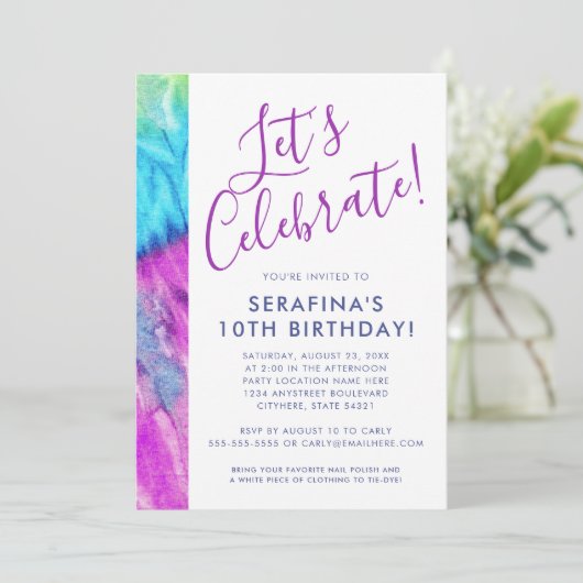 絞り染めネオンパープルアクアライムアエージ誕生日 招待状 (スタンド正面)