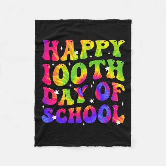 絞り染めハッピー100th Day Of School Students Kids Te フリースブランケット (正面)