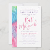 絞り染めバルミツワーヒッパイシックピンクティール（緑がかった色） 招待状 (正面)