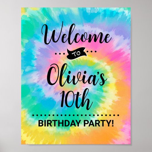絞り染めバースデーパーティーウェルカムサインレトロヒッピー ポスター (正面)