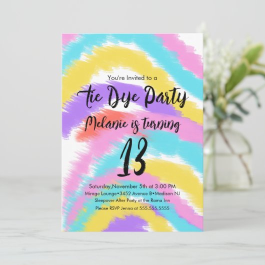 絞り染めバースデーパーティーカラフルレインボー 招待状 (スタンド正面)