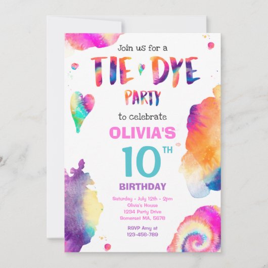 絞り染めバースデーパーティーブライト絞り染めヒッピーパーティー 招待状 (正面)