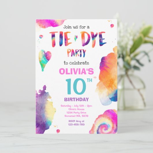 絞り染めバースデーパーティーブライト絞り染めヒッピーパーティー 招待状 (スタンド正面)
