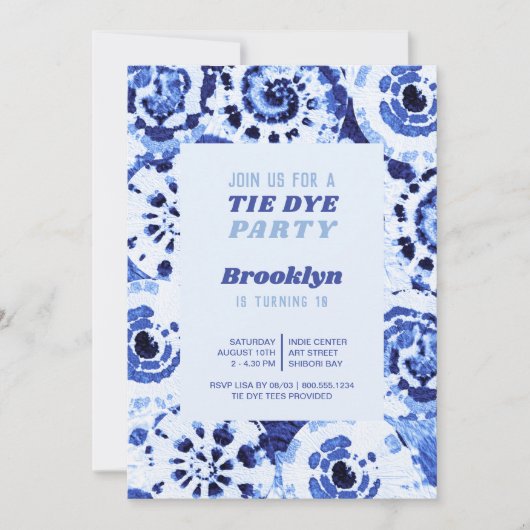 絞り染めバースデーパーティーブルーシボリ 招待状 (正面)