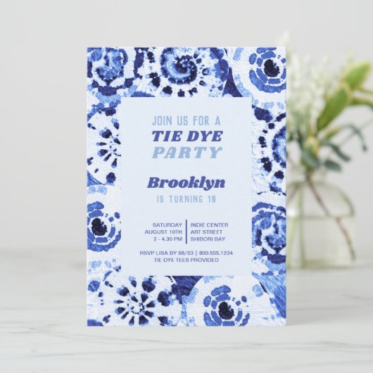 絞り染めバースデーパーティーブルーシボリ 招待状 (スタンド正面)